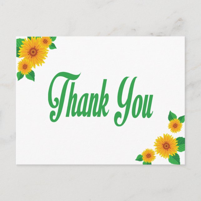 Yellow Sunflower Green Thank You Floral Post Card (Front)