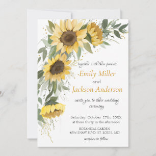 Yellow Sunflower Greenery Wedding Invitation