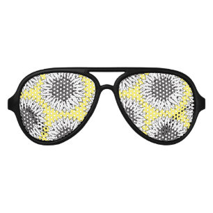 Yellow Sunflower in Black and White Hand Drawing Aviator Sunglasses