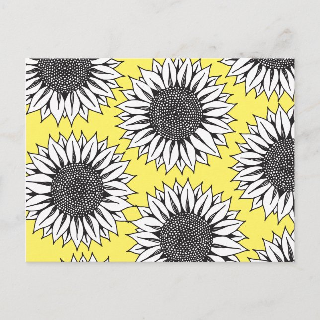Yellow Sunflower in Black and White Hand Drawing Postcard (Front)