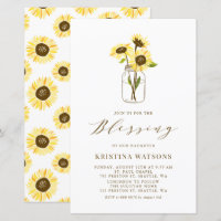 Yellow Sunflower in Mason Jar Baby Blessing Invite
