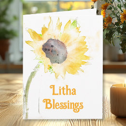 Yellow Sunflower in Vase Litha Summer Solstice Card
