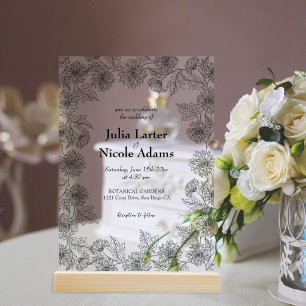 Yellow Sunflower Leaves Garden Minimalist Wedding Acrylic Invitations