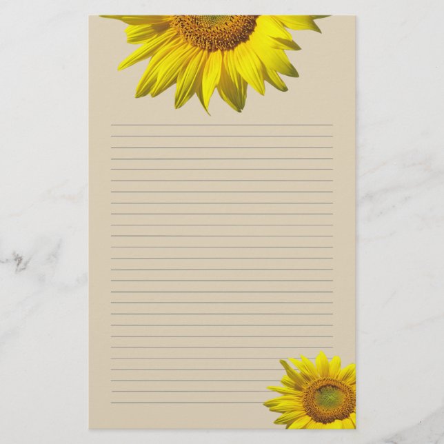 Yellow Sunflower Lined Personal Writing Paper (Front)