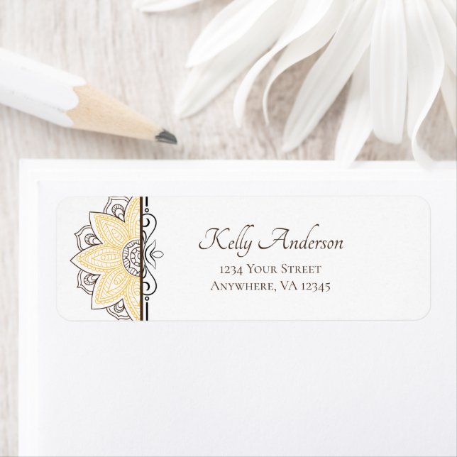 Yellow Sunflower Mandala | Custom Return Address (Insitu)