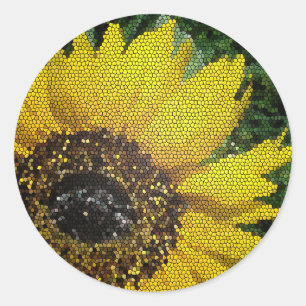 Yellow Sunflower Mosaic Close‑Up Floral Design Classic Round Sticker