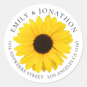 Yellow Sunflower Names Return Address Classic Round Sticker