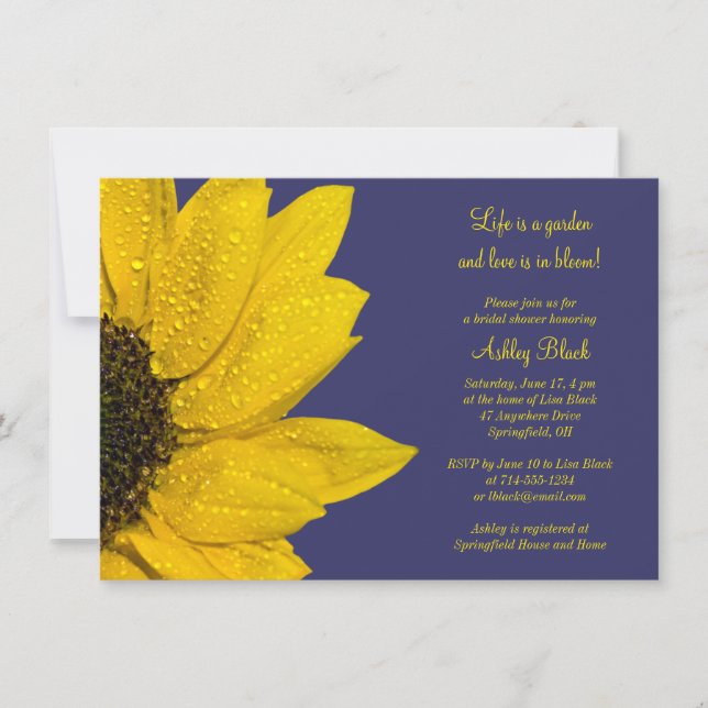 Yellow Sunflower Navy Bridal Shower Invitation (Front)