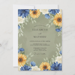 Yellow Sunflower Olive Eucalyptus Wedding Invitation