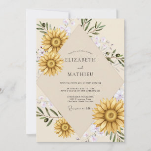 Yellow Sunflower Olive Sage Wedding Invitation