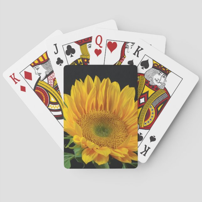 Yellow Sunflower on Black Background Playing Cards (Back)