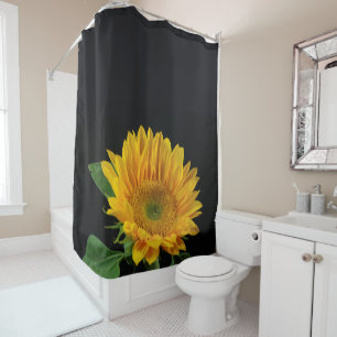 Yellow Sunflower on Black Background Shower Curtai Curtain