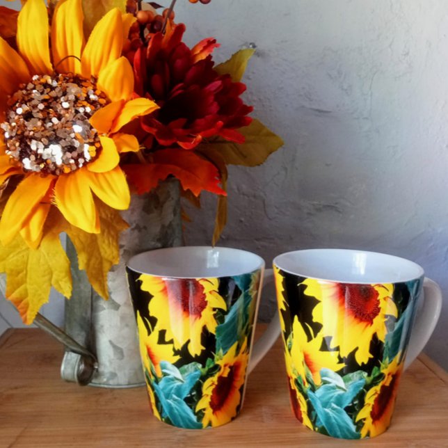 Yellow Sunflower on Black Latte Mug (Creator Uploaded)