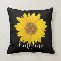 Yellow Sunflower on Black with Custom Name