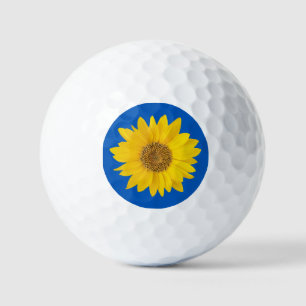 Yellow Sunflower on Blue Background Golf Balls