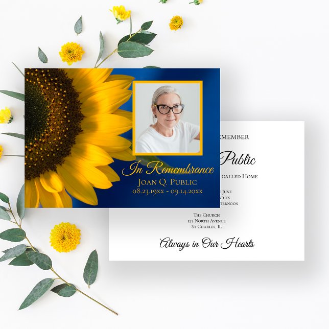 Yellow Sunflower on Blue Death Anniversary   Invitation (Creator Uploaded)