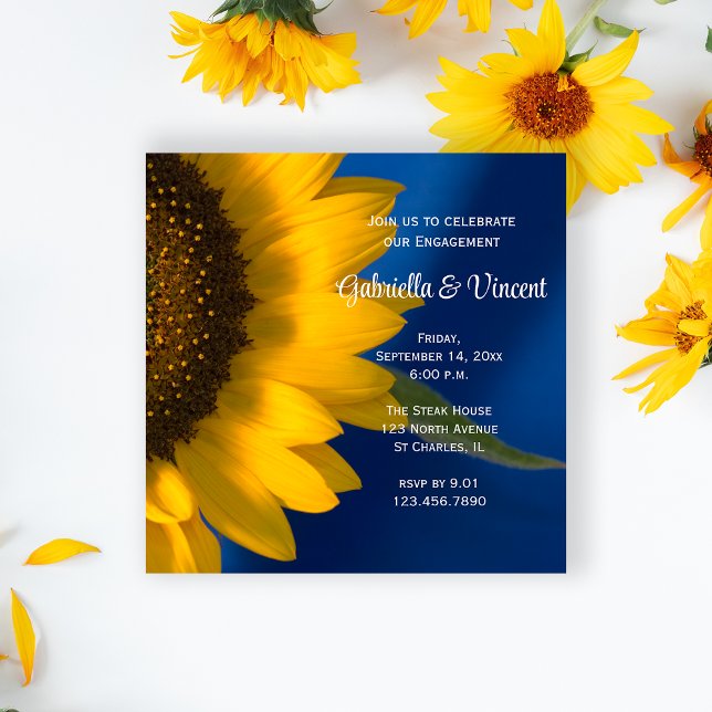Yellow Sunflower on Blue Engagement Party Invitation (Creator Uploaded)