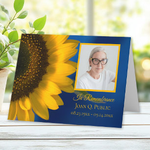Yellow Sunflower on Blue Funeral Memorial Sympathy Thank You Card