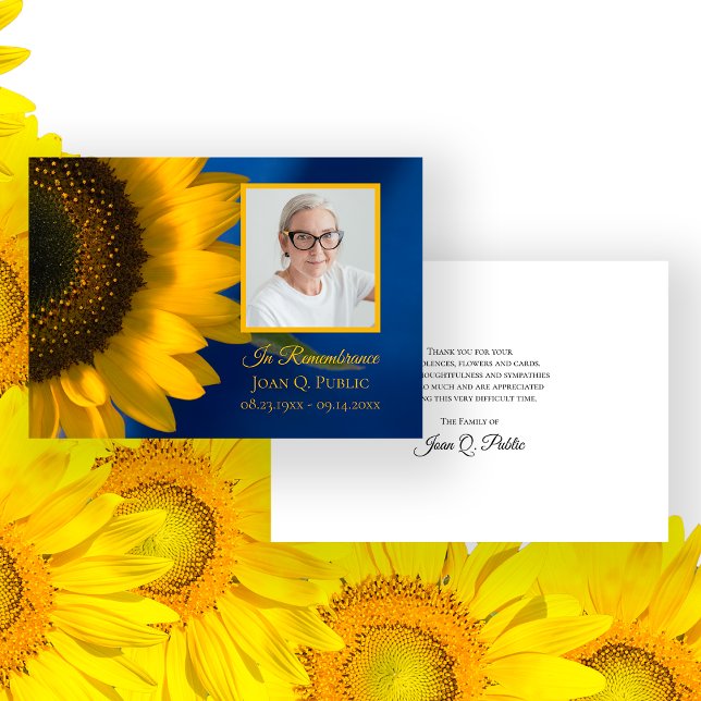 Yellow Sunflower on Blue Funeral Memorial Sympathy Thank You Card (Creator Uploaded)