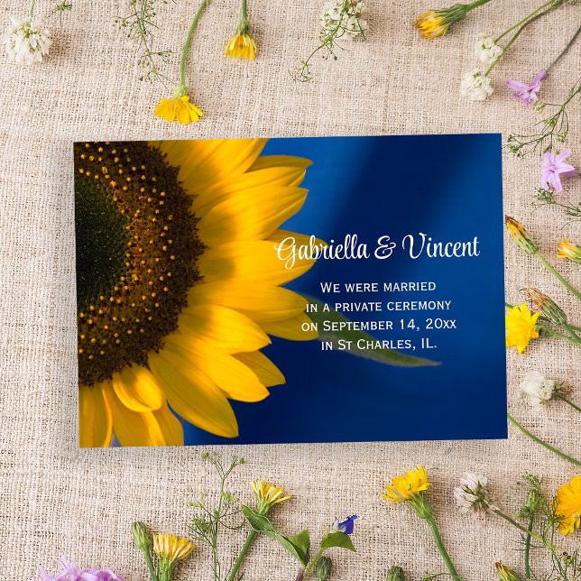 Yellow Sunflower on Blue Marriage Announcement (Creator Uploaded)