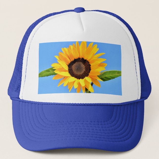 Yellow Sunflower on Blue Sky Trucker Hat (Front)
