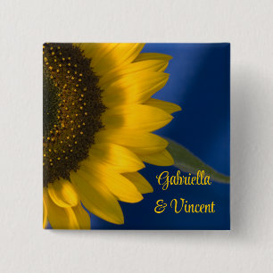 Yellow Sunflower on Blue Wedding 15 Cm Square Badge