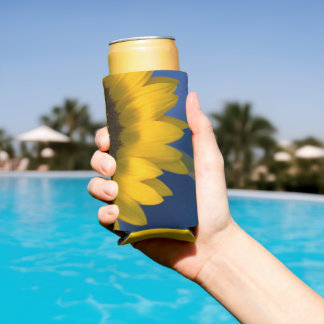 Yellow Sunflower on Blue Wedding Favour Seltzer Can Cooler
