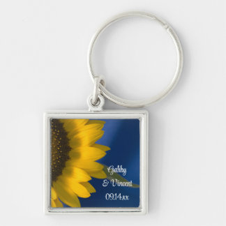 Yellow Sunflower on Blue Wedding Key Ring