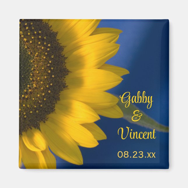 Yellow Sunflower on Blue Wedding Magnet (Front)
