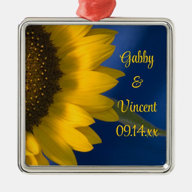 Yellow Sunflower on Blue Wedding Metal Tree Decoration (Front)
