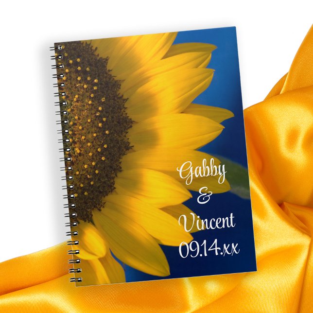 Yellow Sunflower on Blue Wedding Spiral Notebook (Creator Uploaded)