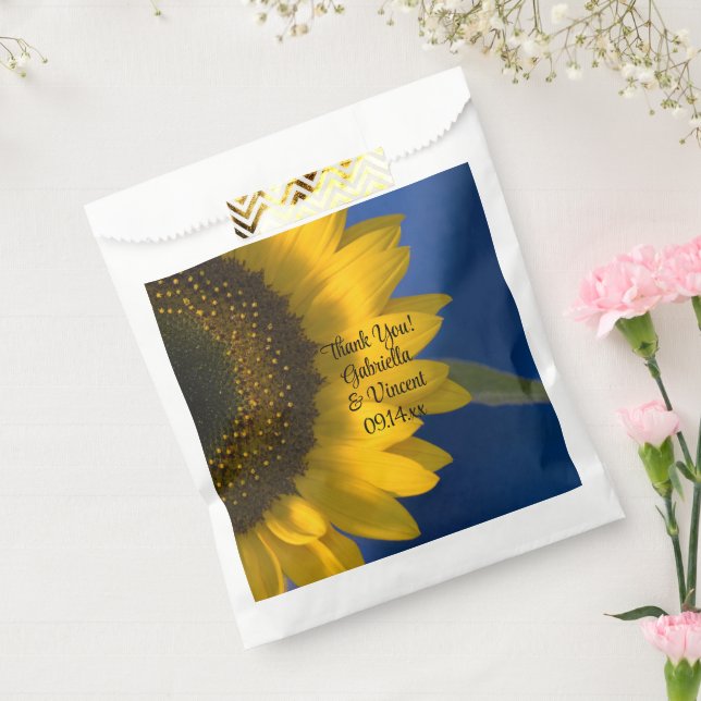 Yellow Sunflower on Blue Wedding Thank You Favour Bags (Sealed)