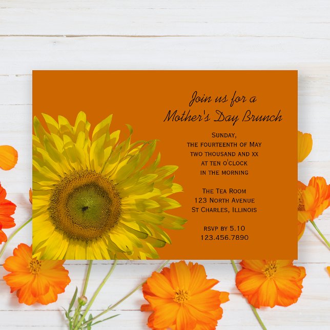 Yellow Sunflower on Orange Mother's Day Brunch Invitation (Creator Uploaded)