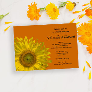 Yellow Sunflower on Orange Wedding Invitation