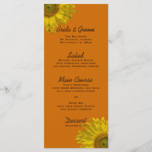 Yellow Sunflower on Orange Wedding Menu