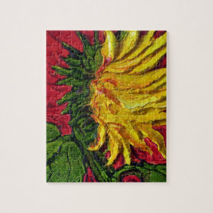 Yellow Sunflower on Red Jigsaw Puzzle