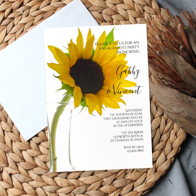 Yellow Sunflower on White Engagement Party Invitation (Creator Uploaded)