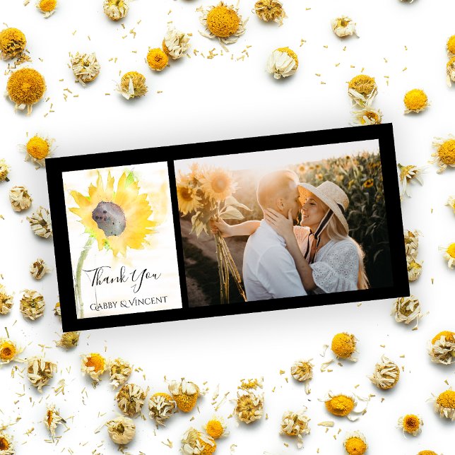 Yellow Sunflower on White Watercolor Wedding Thank You Card (Creator Uploaded)