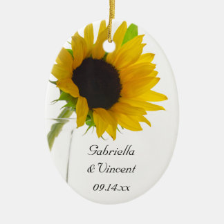 Yellow Sunflower on White Wedding Ceramic Tree Decoration