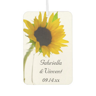 Yellow Sunflower on White Wedding Favour Car Air Freshener