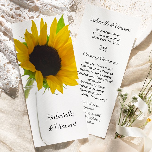 Yellow Sunflower on White Wedding Program Programme (Creator Uploaded)