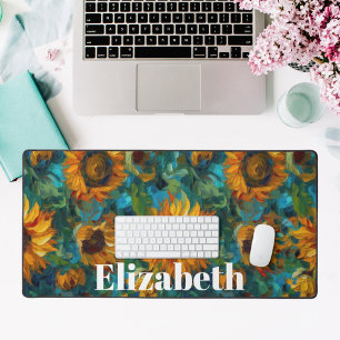 Yellow sunflower pattern custom name  desk mat