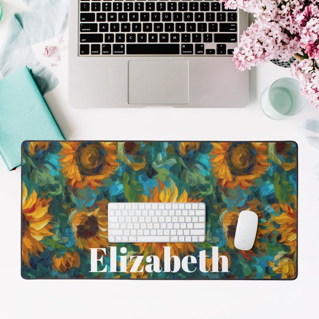 Yellow sunflower pattern custom name  desk mat (Creator Uploaded)