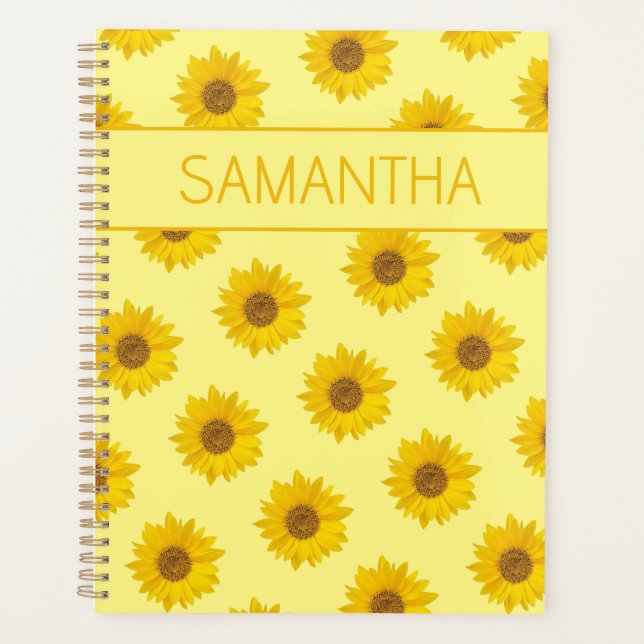 Yellow Sunflower Pattern Custom Name Planner (Front)