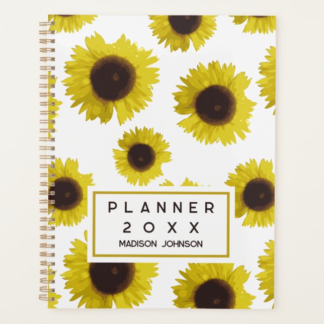 Yellow Sunflower Pattern Floral Personalised Planner (Front)