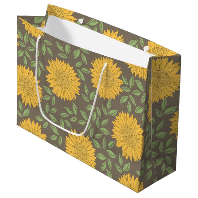 Yellow Sunflower Pattern Large Gift Bag (Front Angled)