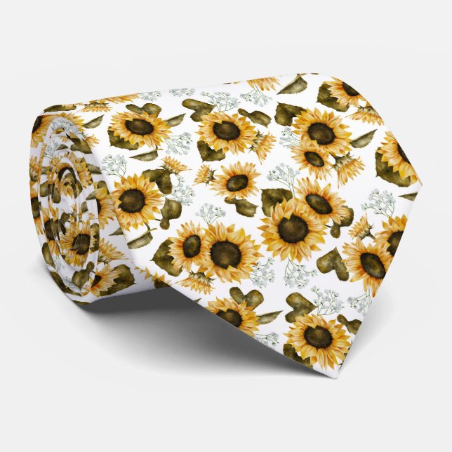 Yellow Sunflower Pattern Neck Tie (Rolled)