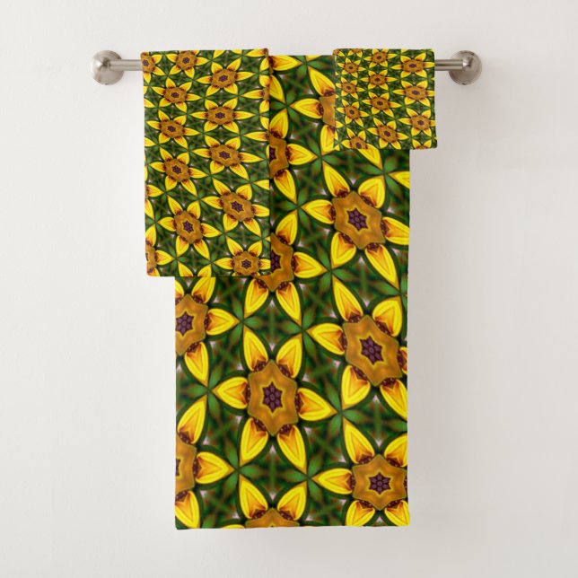 Yellow Sunflower Patterns Bath Towel Set (Insitu)