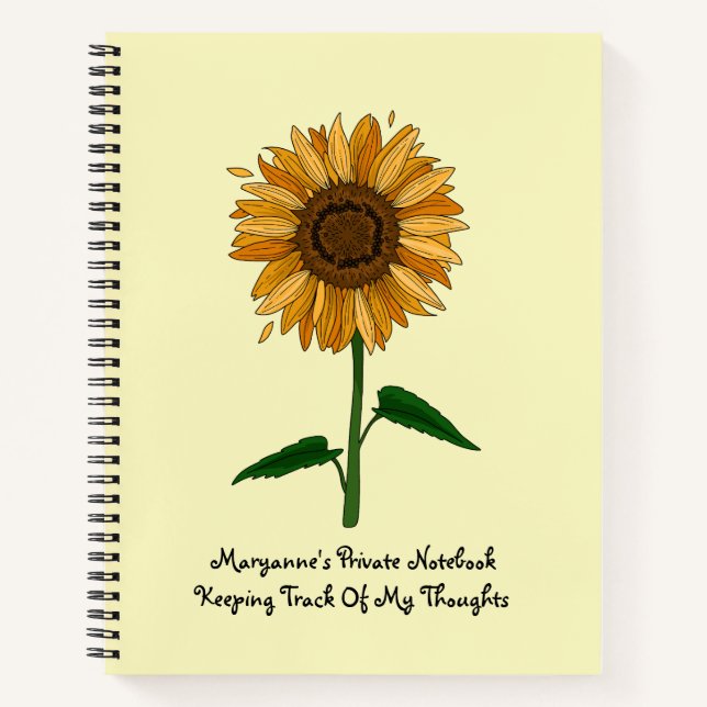 Yellow Sunflower Personalised Name & Message Notebook (Front)