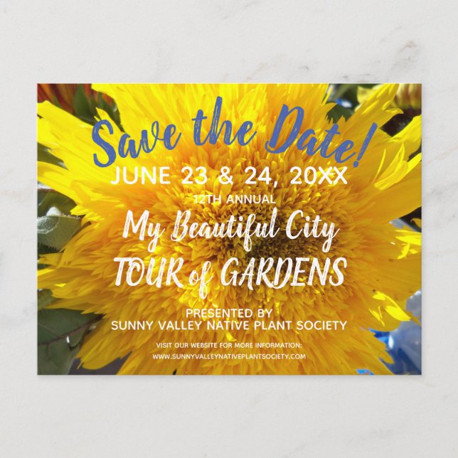 Yellow Sunflower Photo Garden Tour Save the Date Invitation Postcard (Front)